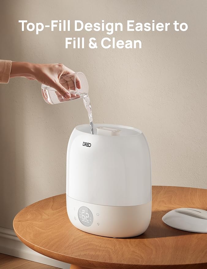 DREO Humidifiers for Bedroom - 30H Max Runtime & RGB Night Light & Sleep Trainer, Ultra Quiet 28dB Cool Mist Humidifier, Top Fill Smart Air Humidifier for Plants, Perfect for Baby & Nursery, HM409S