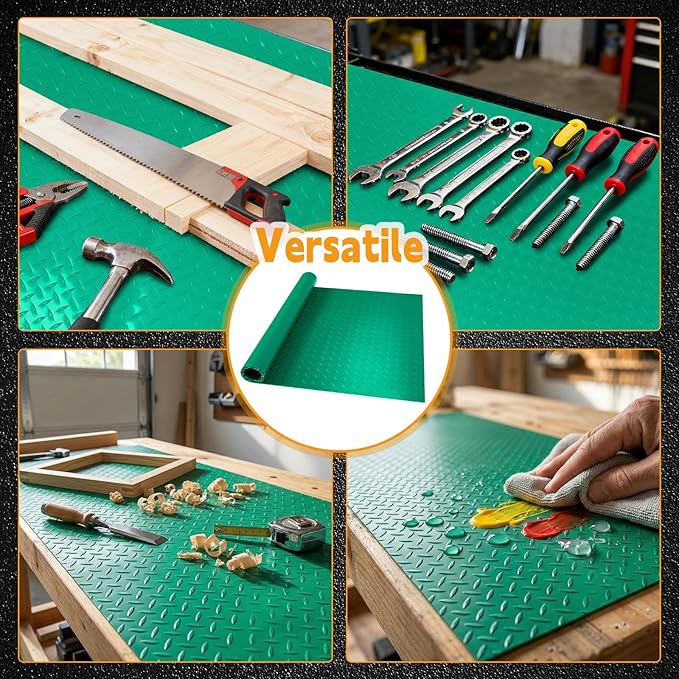Workbench Mat, Green 16.93" x 47.24" PVC Work Bench Mat with Non-Slip Texture, 2 mm Thick Scratch & Stain Resistant Surface for Painting, Woodworking, Crafting, Projects and Tool Protection