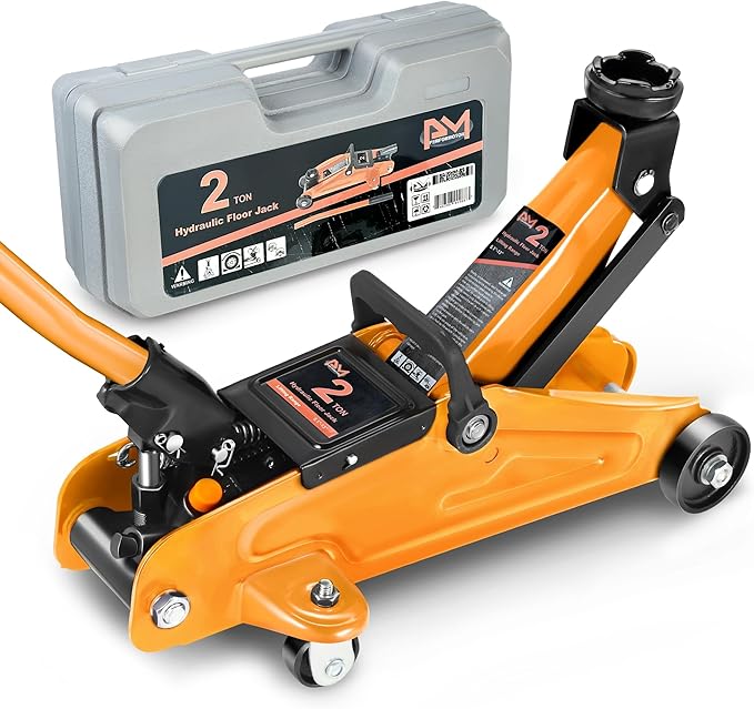 PM PERFORMOTOR Low Profile Hydraulic Trolley Service/Floor Jack, 2 Ton (4000 lbs) Capacity, Lifting Range 5.1"-13",Orange,PM-TOL-FJ20-OG
