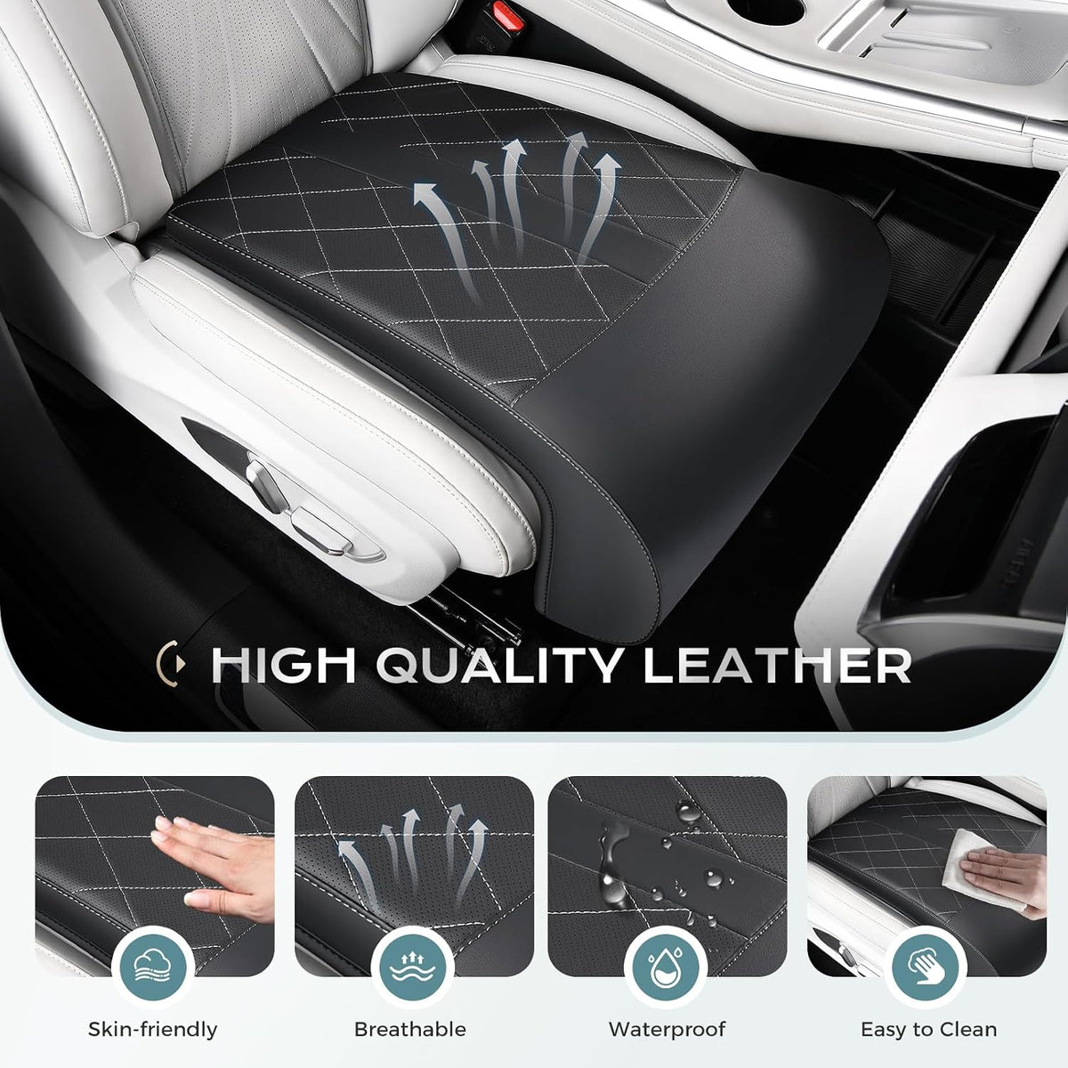 Coverado Car Seat Extender Leg Support, Leather Leg Extender Cushion for Car Seats, Waterproof Car Seat Cushion Universal Fit for Most Vehicles (Black)