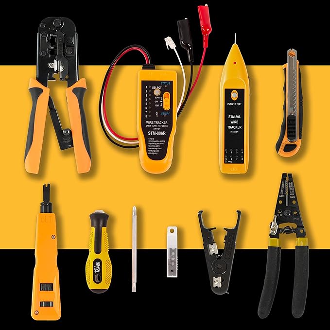 InstallerParts Network Tool Kit 15 In 1 (2 Pack)- RJ45 Crimper Tool Cat 5 Cat6 Cable Electrical Tester, Gauge Wire Stripper Cutting Twisting Tool, Ethernet Punch Down Tool, Screwdriver, Knife