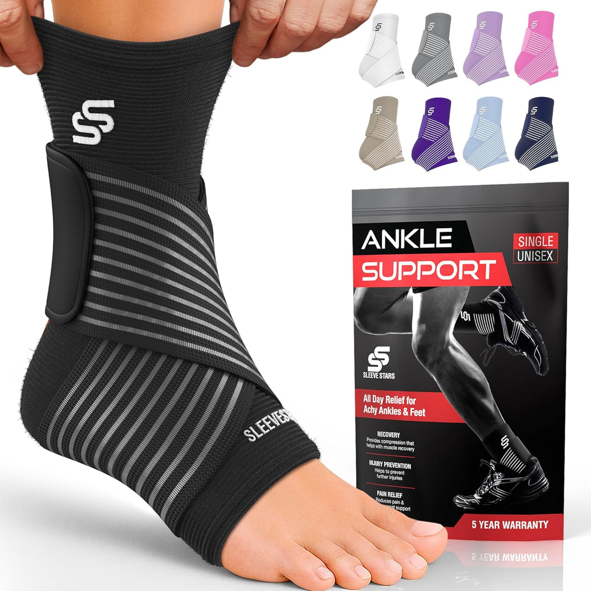 Sleeve Stars Ankle Brace - Adjustable Compression Sleeve & Turmeric Curcumin Joint Support Bundle