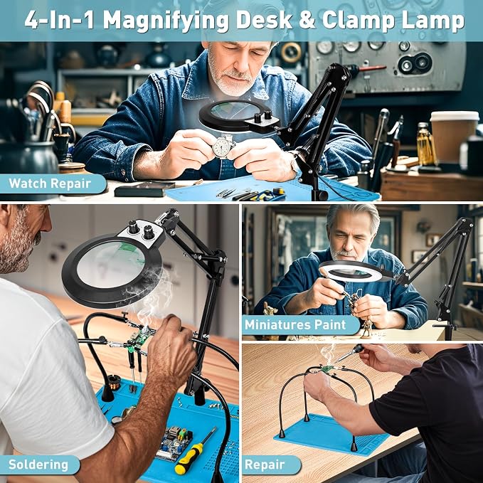 10X Magnifying Glass with Light and Stand, Helping Hands Soldering Station