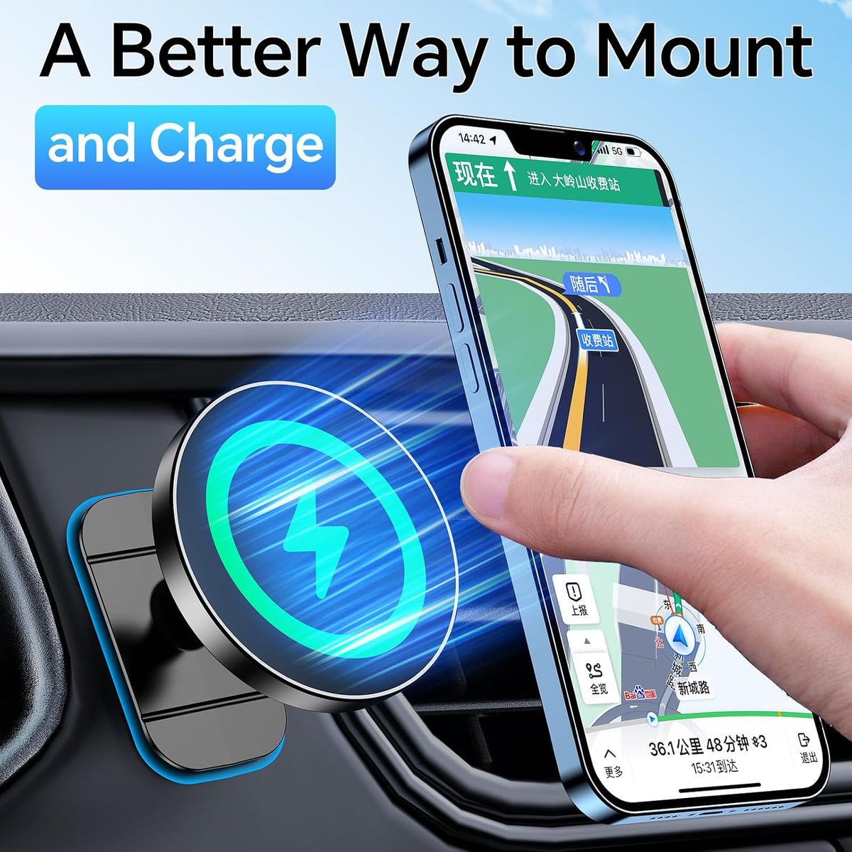Coolpow Magsafe Car Mount Charger, Magnetic Wireless Car Charger for iPhone