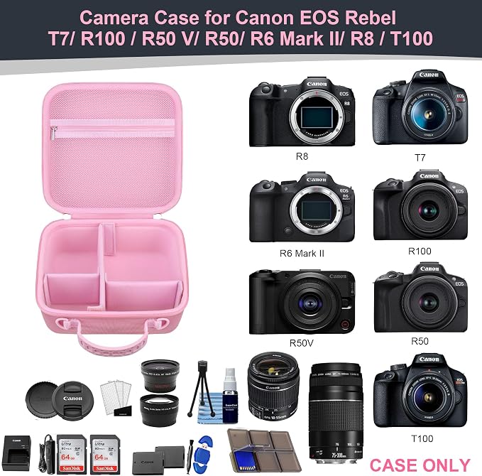 RAIALL Camera Case for Canon EOS Rebel T7/ R50/ R50V/ R100/ R5/ R6 Mark II/ R7/