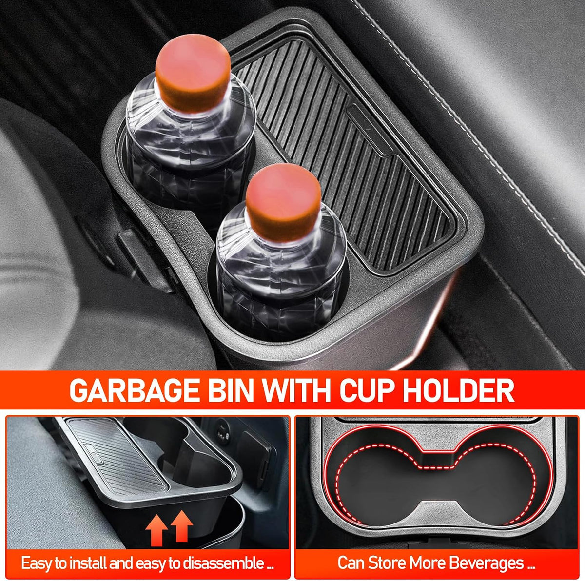 Trash Can for Ford Maverick 2025 2024 2023 2022,Upgraded Rear Trash Bin with Dual Cup Holder for Maverick Interior Accessories,Multi-Function Insert Expander Storage Box Organizer 2025 New