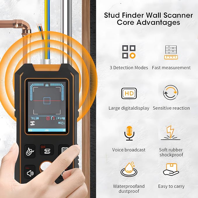 3 in 1 Stud Finder Wall ScannerLaser Distance Meter, Wood AC Wire, Upgraded