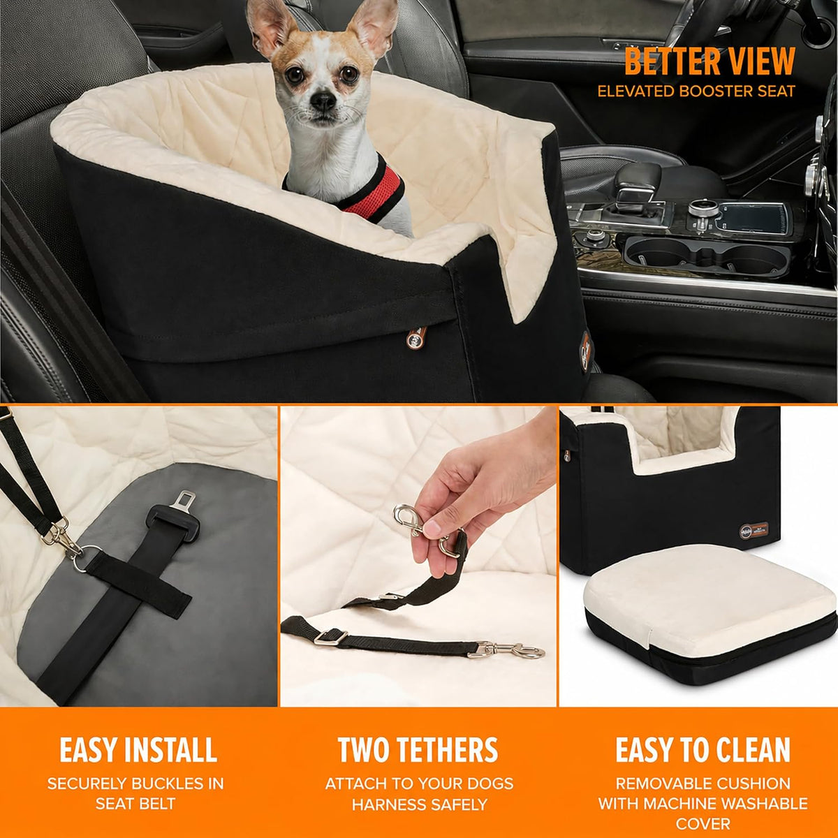 K&H Dog Car Seat, Bucket Booster for Cats & Dogs, Small, Black/Cream