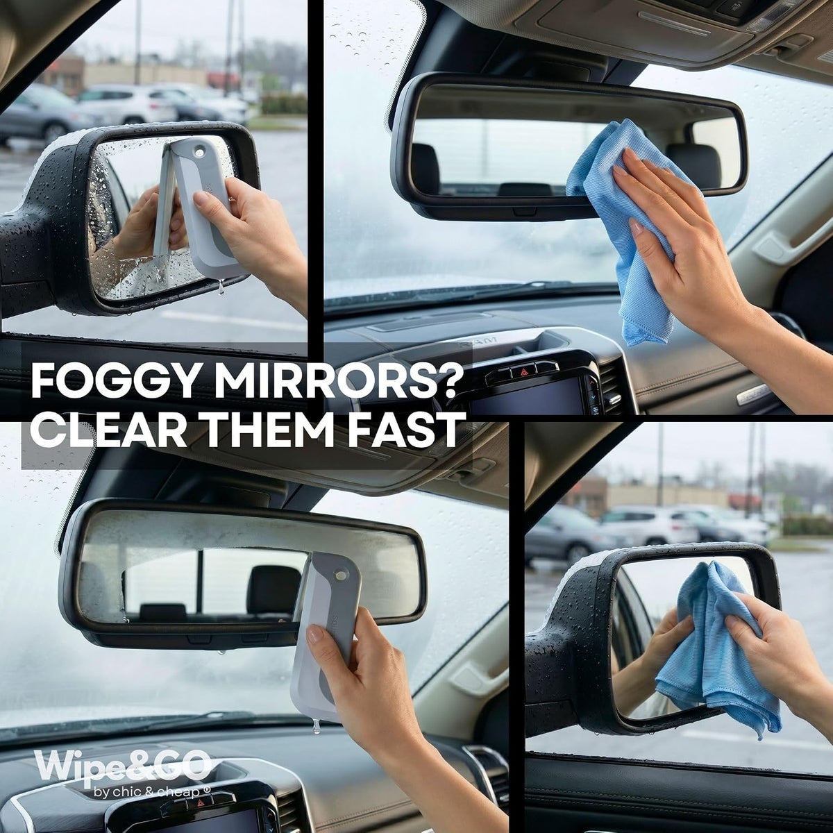 Wipe&GO Glass Cleaning Cloths – 6 Premium Diamond Weave Microfiber Towels (12x16") for Windows, Mirrors & Screens – Water Only Streak-Free Cleaning Cloths for Home & Car + Bonus Mini Silicone Squeegee