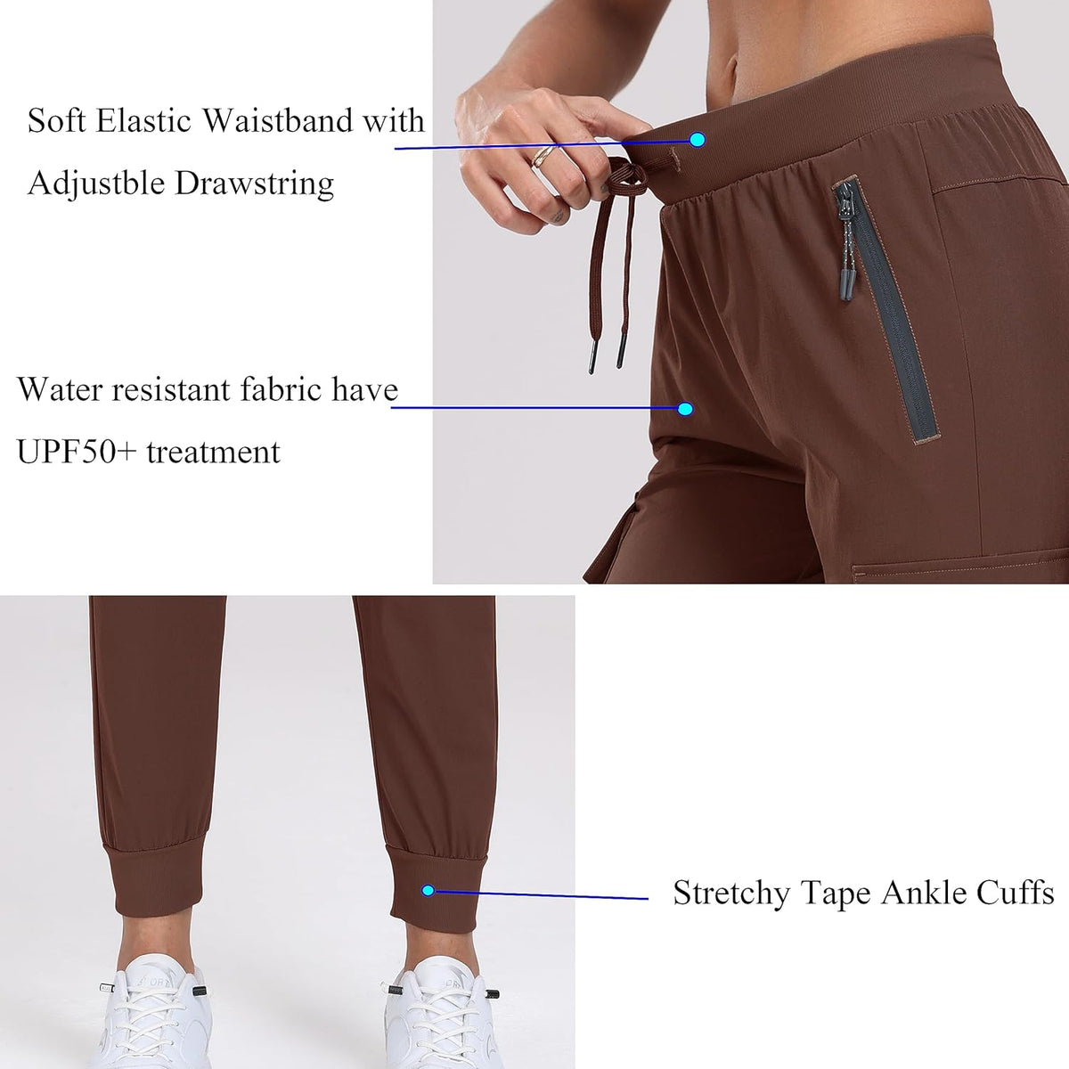 Oalka Women's Cargo Hiking Pants - Lightweight Quick-Dry Travel Joggers with Pockets