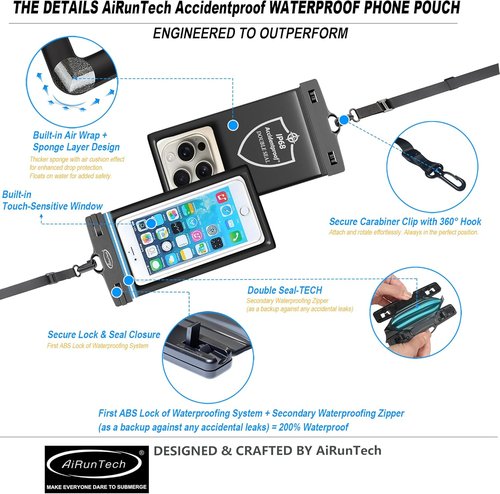 AiRunTech Waterproof Phone Pouch - Essential Protector for iPhone, Passport & Money | Ideal for Kayaking & Boating