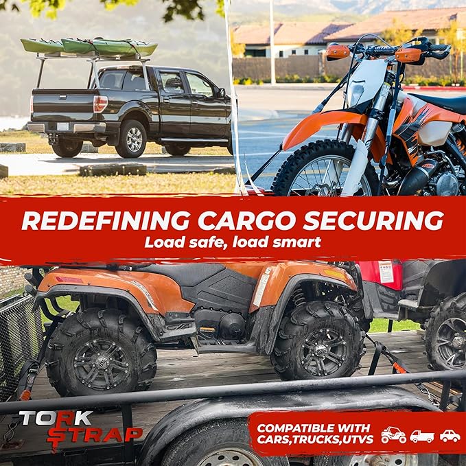 TorkStrap M500 Bundle | 14' x 1'' Spring Loaded Tie Down Straps with 20' Extensions- 1,500LB Max Load - Just Pull Alternative to Ratchet Straps - Integrated Soft Loops (2-Pack)