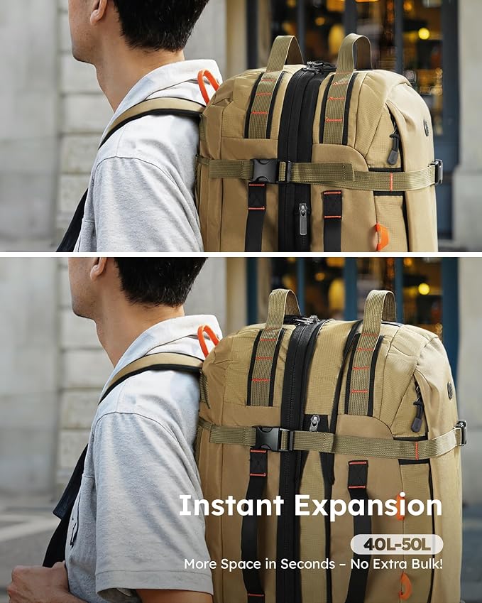 Tolaccea Travel Backpack for Men Women, 40L-50L Carry On Backpack