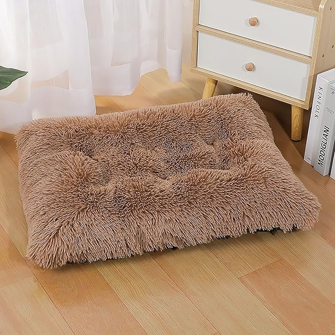 Dog Crate Mat, Dog Bed for Large Dogs, Comfy Fluffy Kennel Pad Anti-Slip for Dog beds & Furniture, Quilted Dog Bed for Pets for Medium/Small Dogs Cats (Color : Khaki, Size : 25x18)