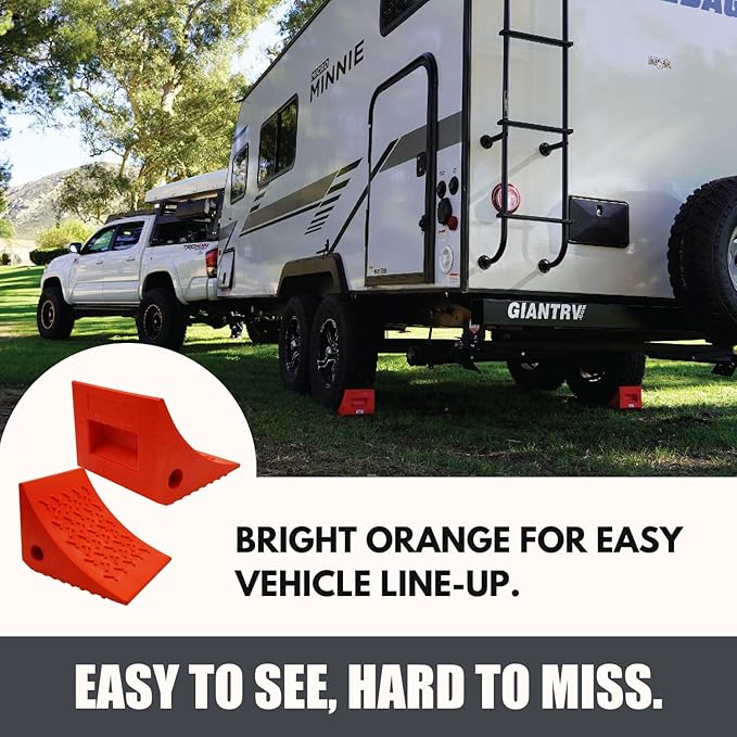 SECURITYMAN Heavy Duty Wheel Chocks (2 Pack) - Durable, Non-Slip, Solid Rubber Wheel Chocks for Boat Trailers, RV, Truck, Camper - Perfect on All Surfaces and in All Weather - Orange…