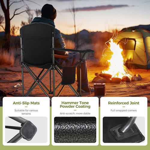 ALPHA CAMP Heavy Duty Camping Chair - 500LBS Capacity, Oversized Folding Design with Cooler Bag & Cup Holder