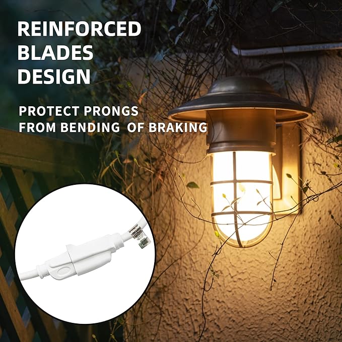 Indoor Outdoor Extension Cord Weatherproof, UL Listed, 16 Gauge 6FT White 3 Prong Heavy Duty, 16/3 SJTW 13A Power Cord for Outdoor Lights, Appliances, Lawn