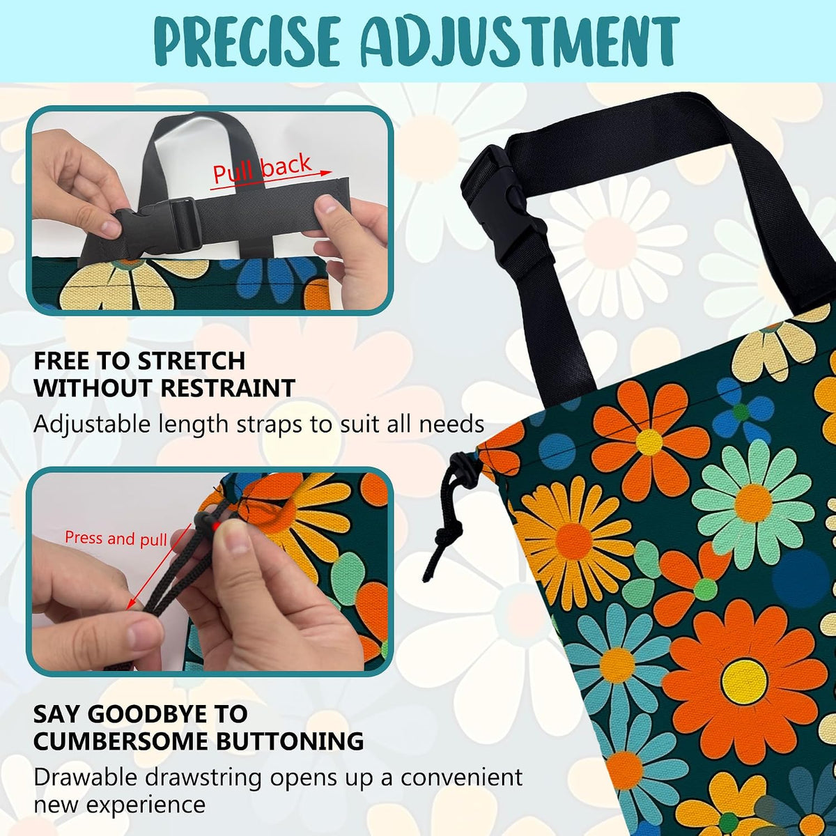 Car Trash Bag Colorful Daisy Flowers Leak-Proof Car Garbage Bag with Drawstring Foldable Canvas Trash Bin with Adjustable Buckle for Car Accessories, Travelling, Camping