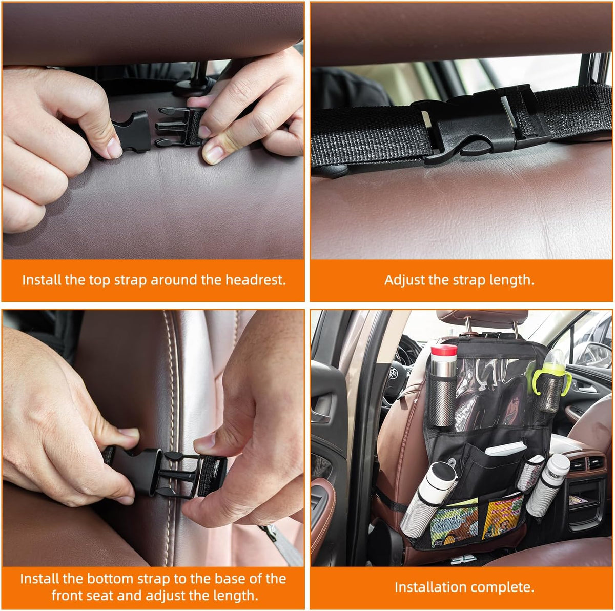 2 Pack Car Organizer Backseat with 12 Storage Pockets, Waterproof Back of Seat Car Storage Organizer Kick Mats for Kids Baby