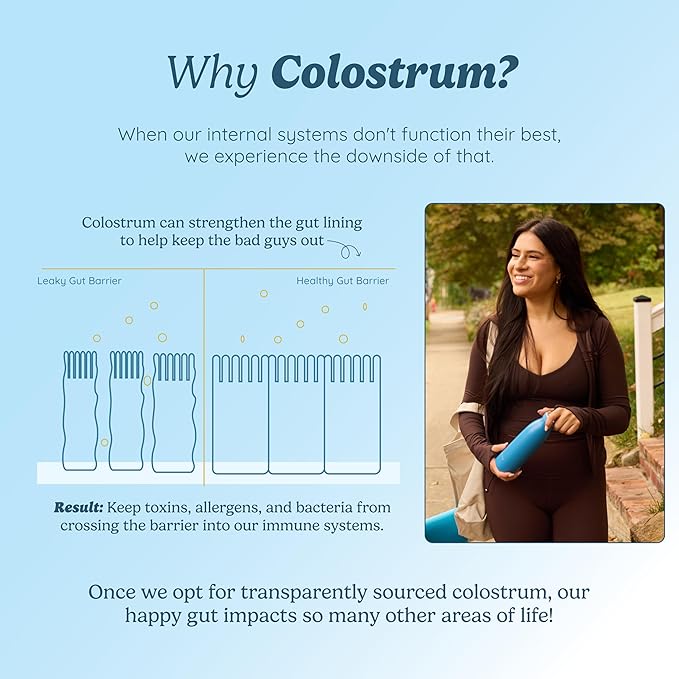 Colostrum Capsules Supplement for Gut Health, Immune Support, Muscle Recovery & Wellness | Natural IgG Pure Whole Bovine Colostrum Superfood, Unflavored, 30 Servings