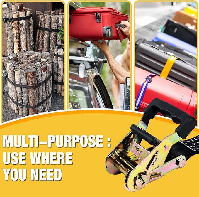 Endless Retractable Ratchet Straps 1650 lb Break Strength 2in x 20 Ft (No Hooks) Tie Down Kit for Securing Stuff to Roof Rack,Travel Trailer/RV Battery,Motorcyle