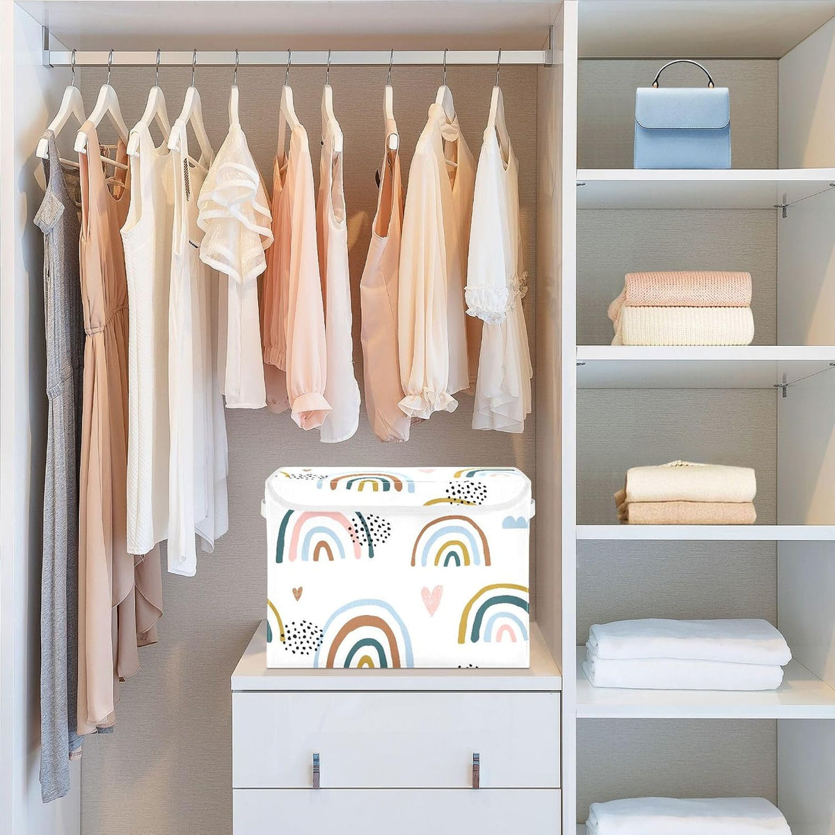 Cartoon Rainbow Storage Bins with Lids and Carrying Handle,Foldable Storage Boxes Organizer Containers Baskets Cube with Cover for Home Bedroom Closet Office