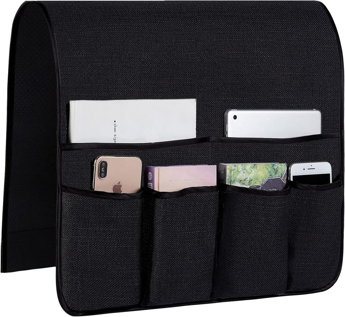 Sofa Armrest Organizer Non-Slip Arm Chair Hanging Caddy Remote Control Holder for Magazine,Tablet, Phone, Books, Glasses (B-Black(19'')
