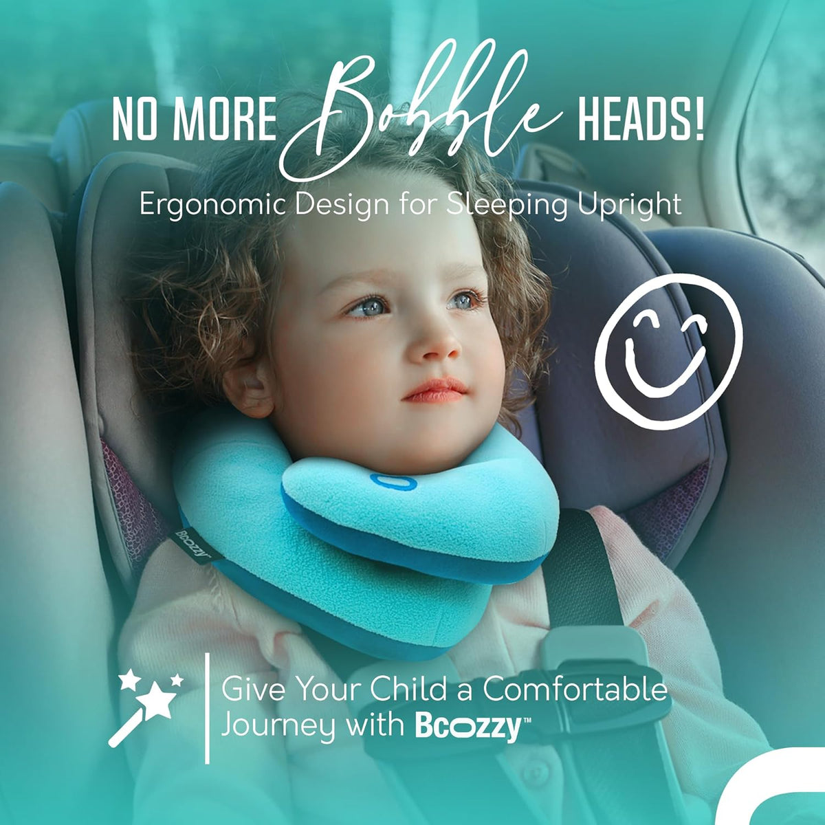 BCOZZY Kids Travel Neck Pillow (3-7 Y/O)- Patented Soft Toddler Pillow for Head & Chin Support in Car Seat, Airplane, and Road Trip Sleeping. Adjustable Size. Fully Washable. Carry Bag. Small, Hearts