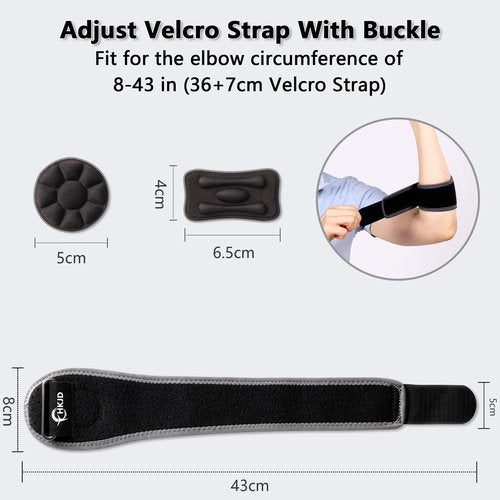HKJD Tennis Elbow Brace for Men & Women, Elbow Brace for Tendonitis & Golfer's Elbow, Adjustable Elbow Brace for Men with 2 Compression Pads for Pain Relief & Support, Beathable Tennis Elbow Strap for Women & Men, Forearm 8.5''-12'' (1 Pack)