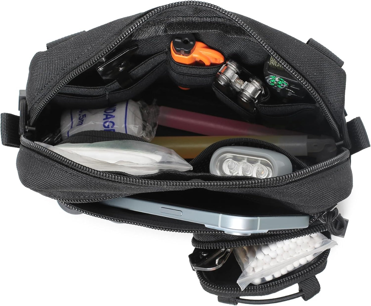 Skiennix Tactical Molle Horizontal Admin Pouch - Front Drawstring Pocket | EDC Utility Organizer Bag