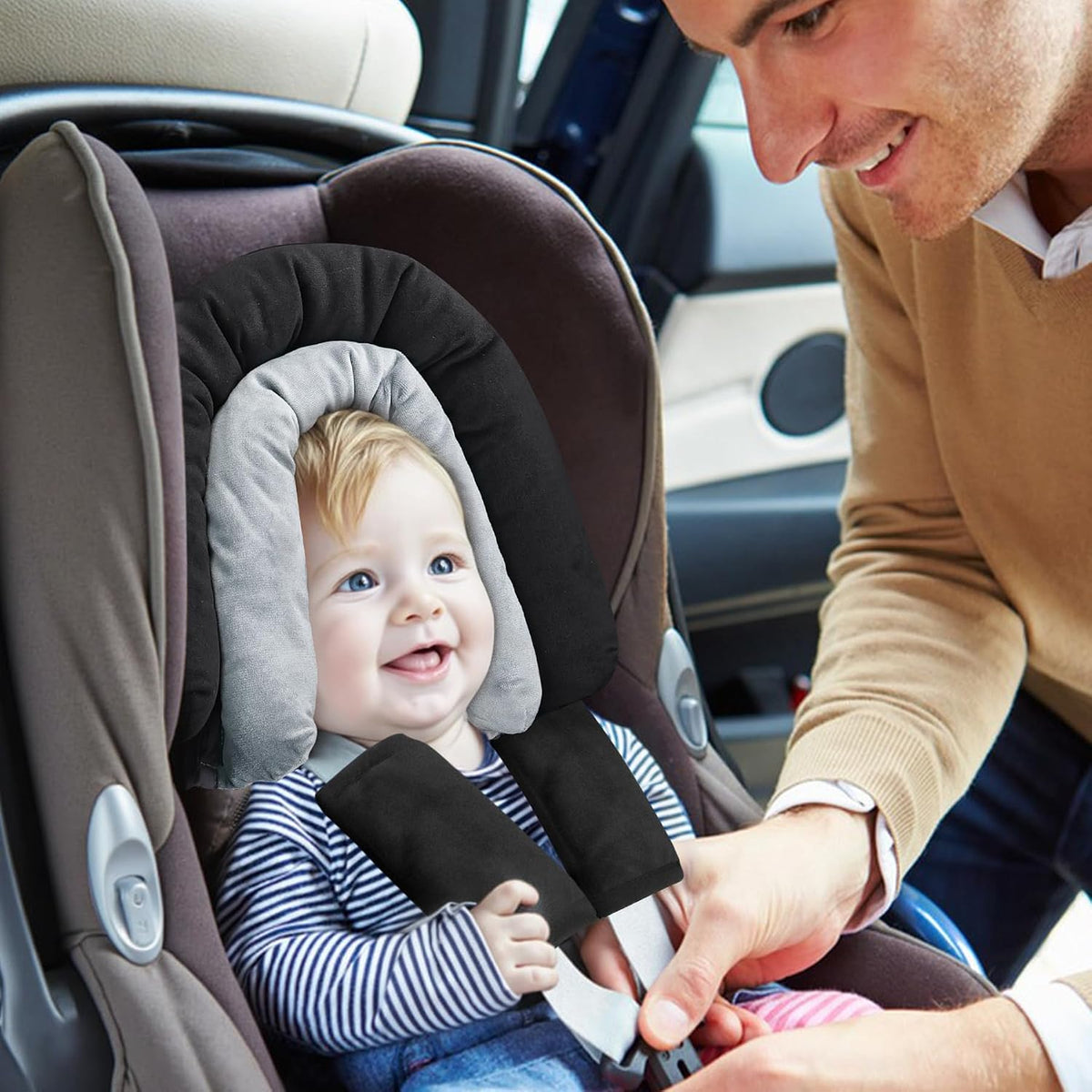 COOLBEBE New Babybody Support & Strap Covers Set for Newborn Infant Toddler- Extra Soft Stroller Cushion Pads Car Seat Insert, Perfect for Carseats, Strollers, Swings, Black