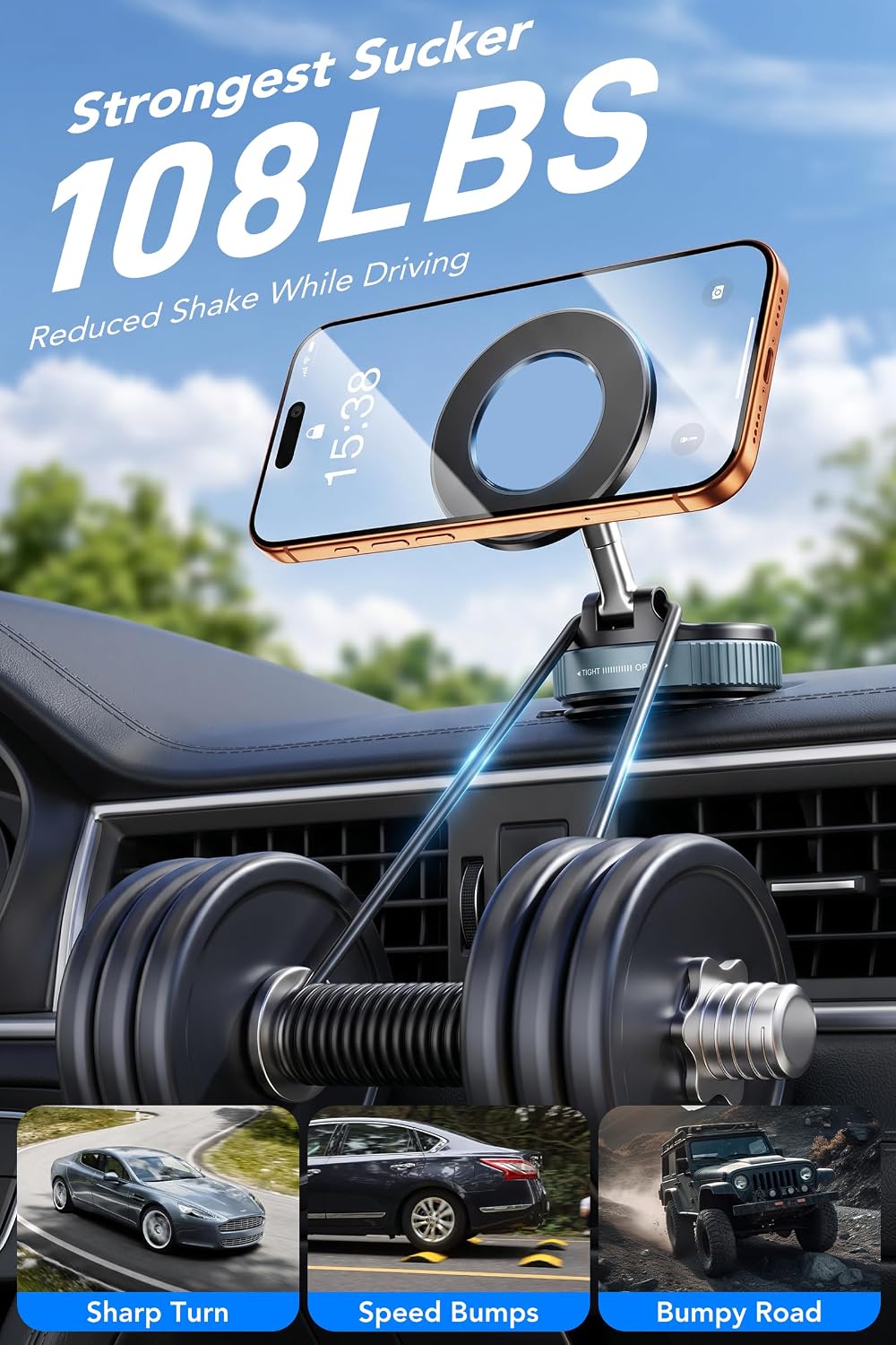 IKG Magnetic Phone Holder for Car, 360° Rotation Suction Phone Mount