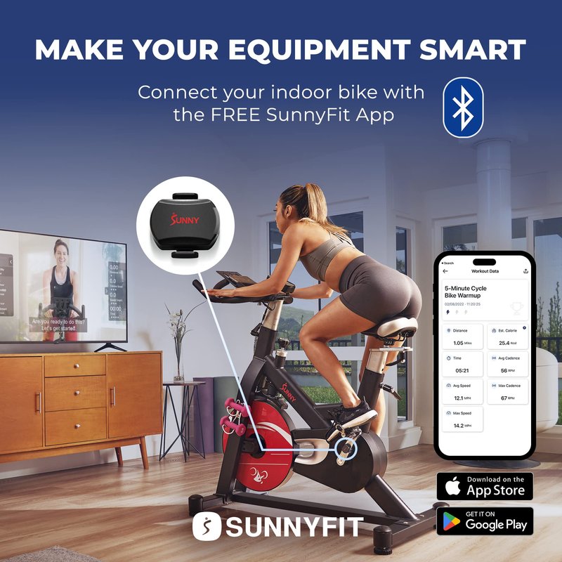 Sunny Health & Fitness Exercise Cycling 2-in-1 Cadence/RPM + Speed Sensor for Indoor or Outdoor Bikes with Free SunnyFit App Enhanced Bluetooth Connectivity - CB110
