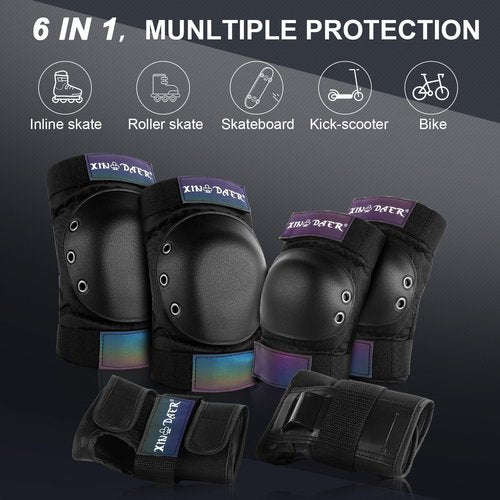 Knee and Elbow Pads Adult - (6 in 1) Knee Elbow Pads Wrist Pads with Drawstring Bag, Skating Protective Gear Set for Women & Men for Roller Skate, Skateboard, Bike Cycling, Scooter (Medium)