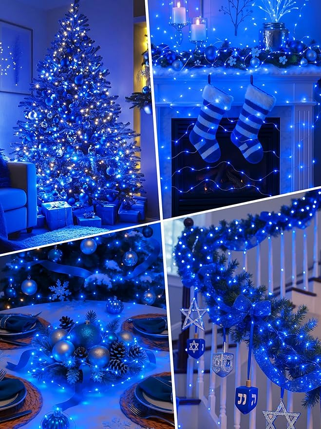 btfarm 4 Pack Fairy Lights Battery Operated with Timer, 16.4 FT 50 LED Silver Wire Twinkle String Lights 8 Modes Dimmable Waterproof for Indoor Christmas Bedroom Wedding Decorations, Blue