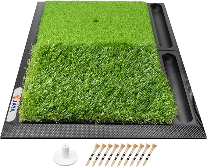 JAYA Golf Hitting Mat with Heavy Rubber Base, Foldable Golf Practice Mat for Indoor and Outdoor Training, Fairway & Rough Turf for Swing and Chipping