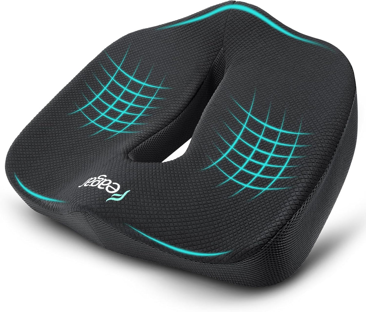 Feagar Extra Large Ergonomic Seat Cushion Memory Foam Seat Cushions for Office Chair, Car Seat and Wheelchair - Wedge Chair Pad for Hip & Lower Back Comfort Black