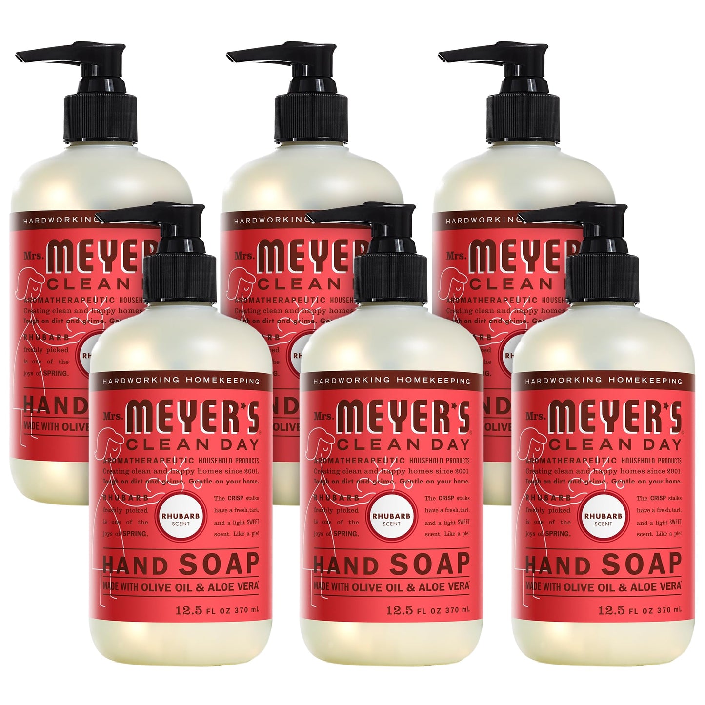 Mrs. Meyer'S Clean Day Hand Soap, Made With Essential Oils, Rhubarb 12.5 Fl Oz (Pack Of 6)