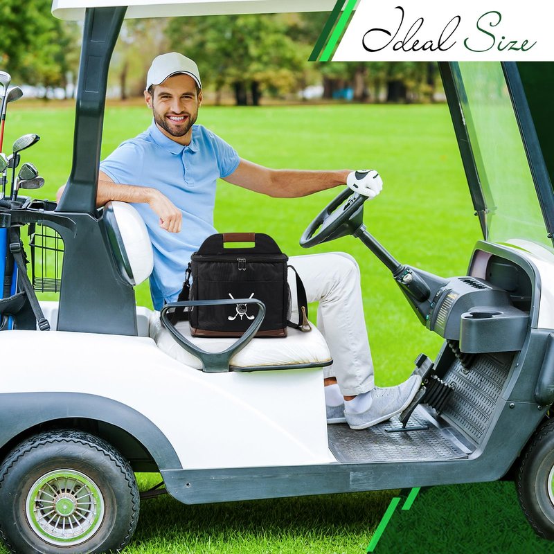 Reallnaive Golf Cart Cooler Bag Insulated with 6 Beer Can Sleeves 24 Can Large Foldable Leakproof Soft Cooler Bag with Bottle Opener Ice Cooling Holds for Golf Cart (Black)