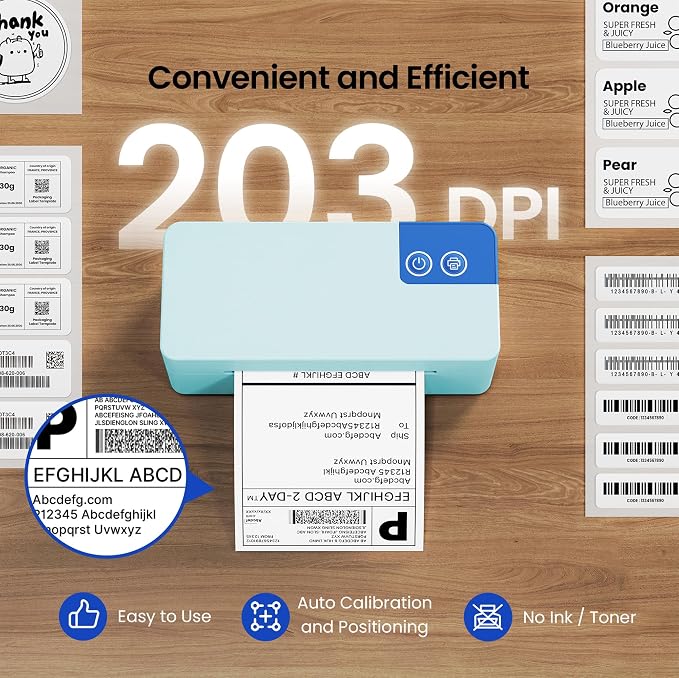 Bluetooth Thermal Shipping Label Printer, 4x6 Portable Direct Thermal Printer