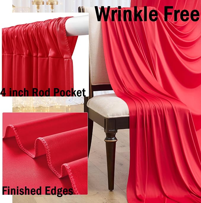 50ft x 12ft Wrinkle Free Red Backdrop Curtains