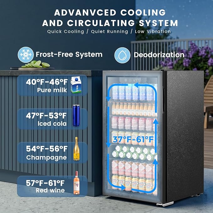 Electactic Mini Fridge 130 Can Beverage Refrigerator Cooler, 3.1 Cu.Ft Drink Fridge for Soda Wine Beer, Adjustable Temperature Control for Home Office, Black