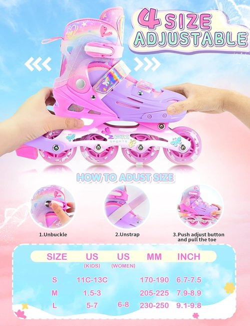 2PM SPORTS Inline Skates for Kids - Adjustable Light-Up Wheels | Ages 5-12, Perfect for Beginners
