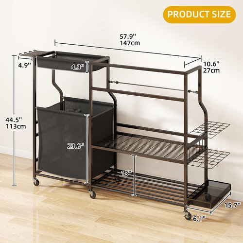 DWVO Golf Bag Organizer for Garage, Golf Storage Stand with Casters, Garage Sports Organizer for Balls, Rackets, Roller Skates and Other Sport Equipments