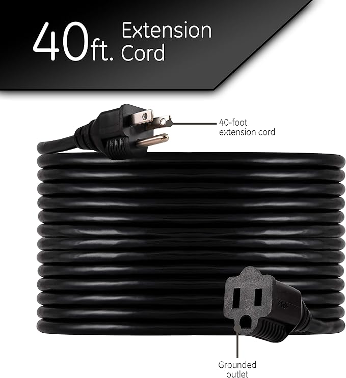 UltraPro Outdoor Extension Cord, 40 Ft, Heavy Duty Extension Cord, ETL Certified 3 Prong 16 AWG 125 VAC Outdoor Multipurpose Long Power Cord, 1 Pack Black, 36826
