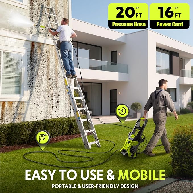 Pressure Washer, Portable Power Washer, 2026 Upgraded 4 Quick Connect Nozzles – High Pressure Cleaning Machine for Car, Driveway, Patio, Fence & Home Cleaning and More