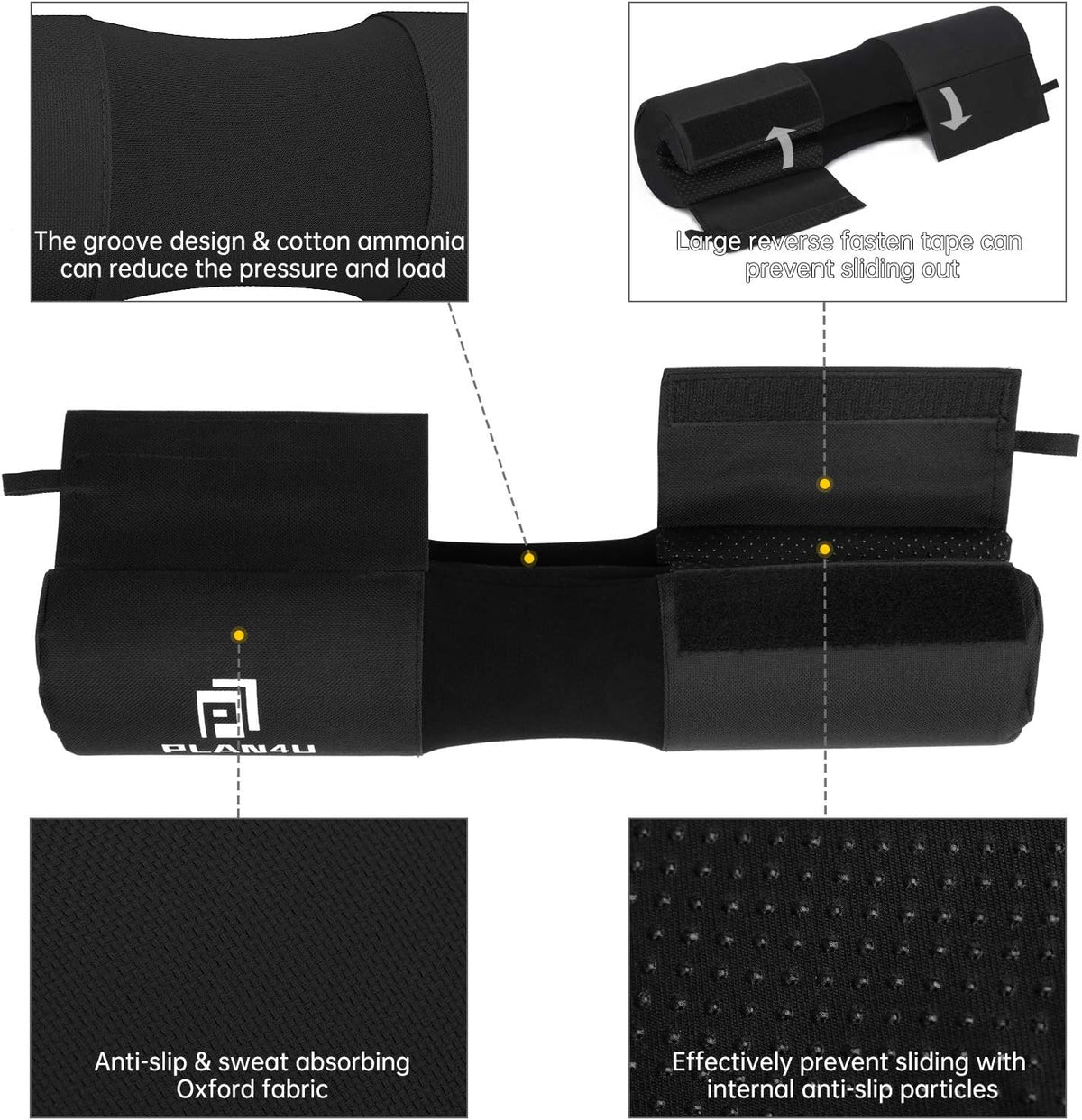 Plan4U Barbell Pad Set - Upgraded Foam Cushion for Squats & Hip Thrusts | Anti-Slip Support for Standard & Olympic Bars