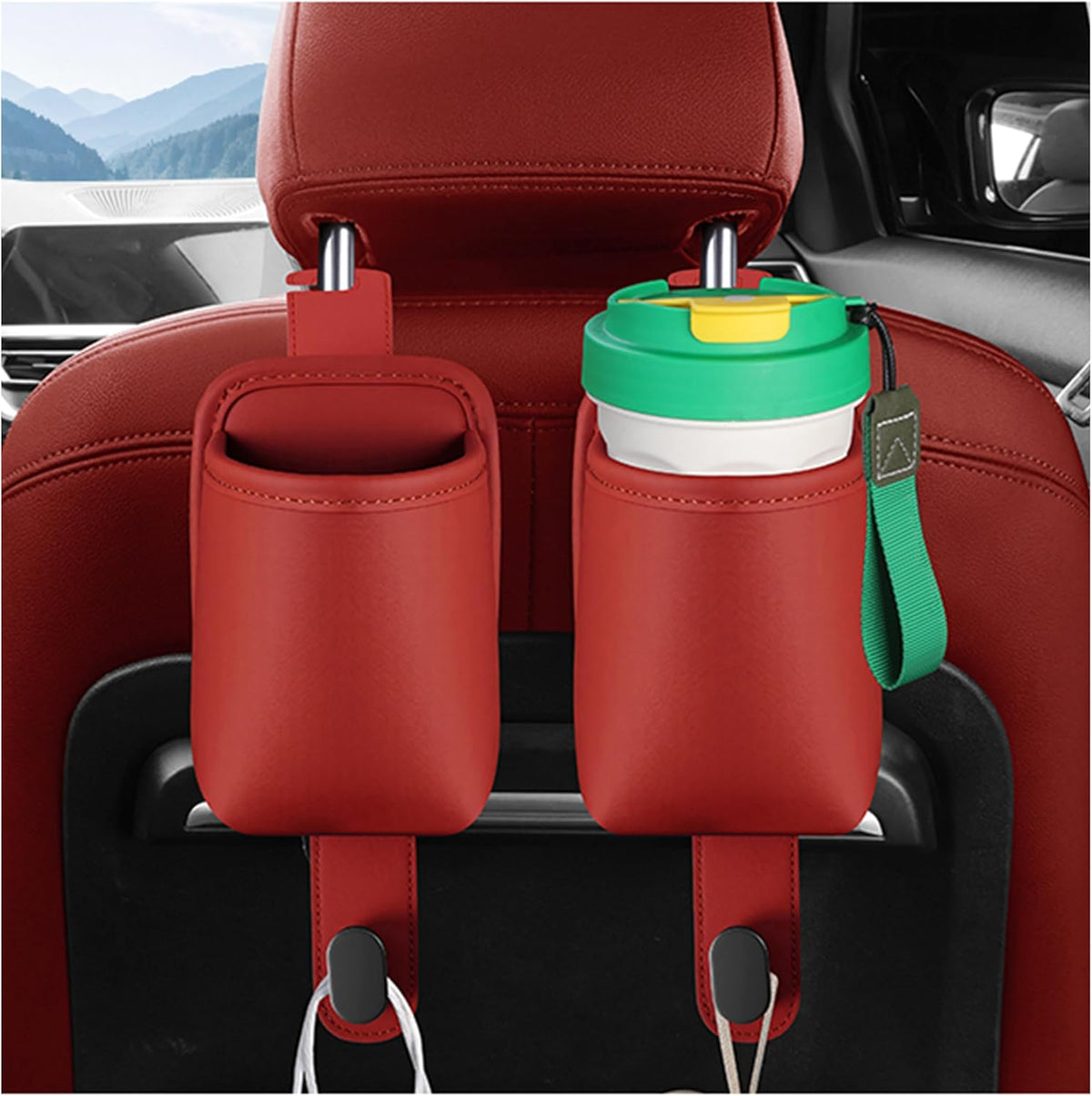 2-Pack Car Seat Back Cup Holder Organizer, Red