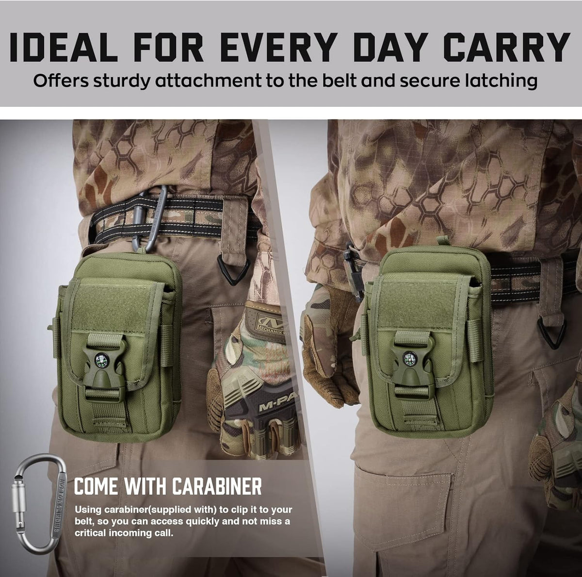 WYNEX Tactical Compass Phone Pouch - Large Molle Smartphone Holster with Double Capacity & Carabiner