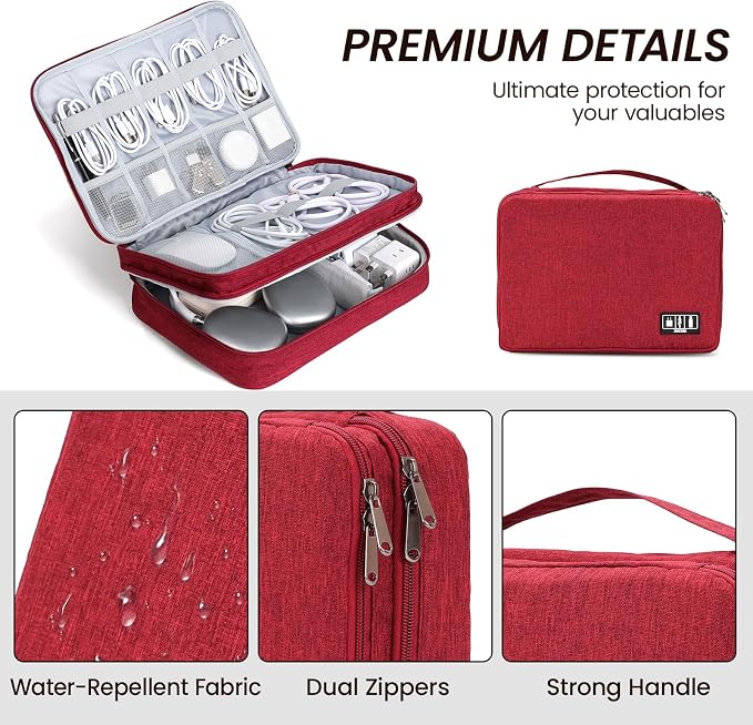 Large Electronic Organizer Travel Case, Double Layer Tech Accessories Bag